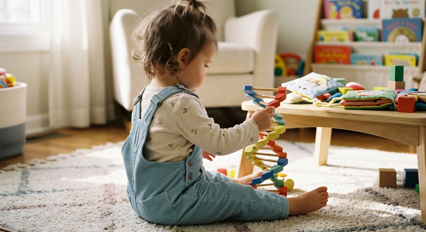 Child playing with a DNA toy